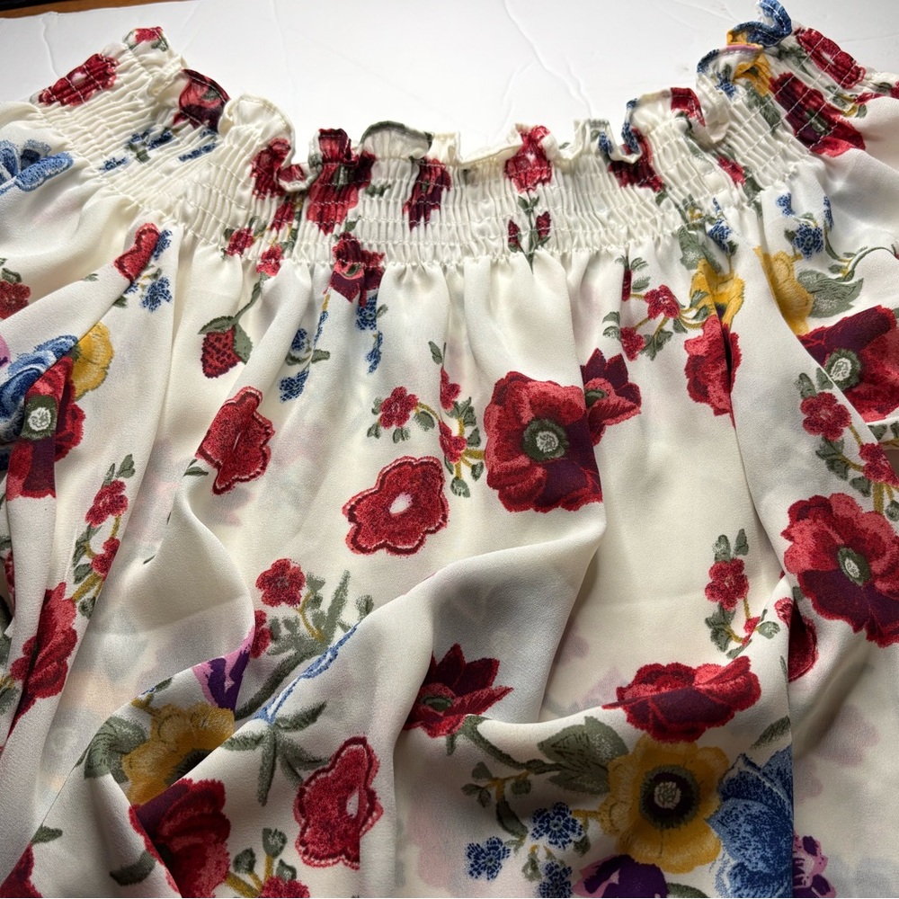 TIMING Floral Off-Shoulder Blouse - Red, Blue, Yellow Size S - Picture 8 of 9